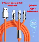 3in1 Çelik Uçlu Şarj Kablosu - Görsel 2